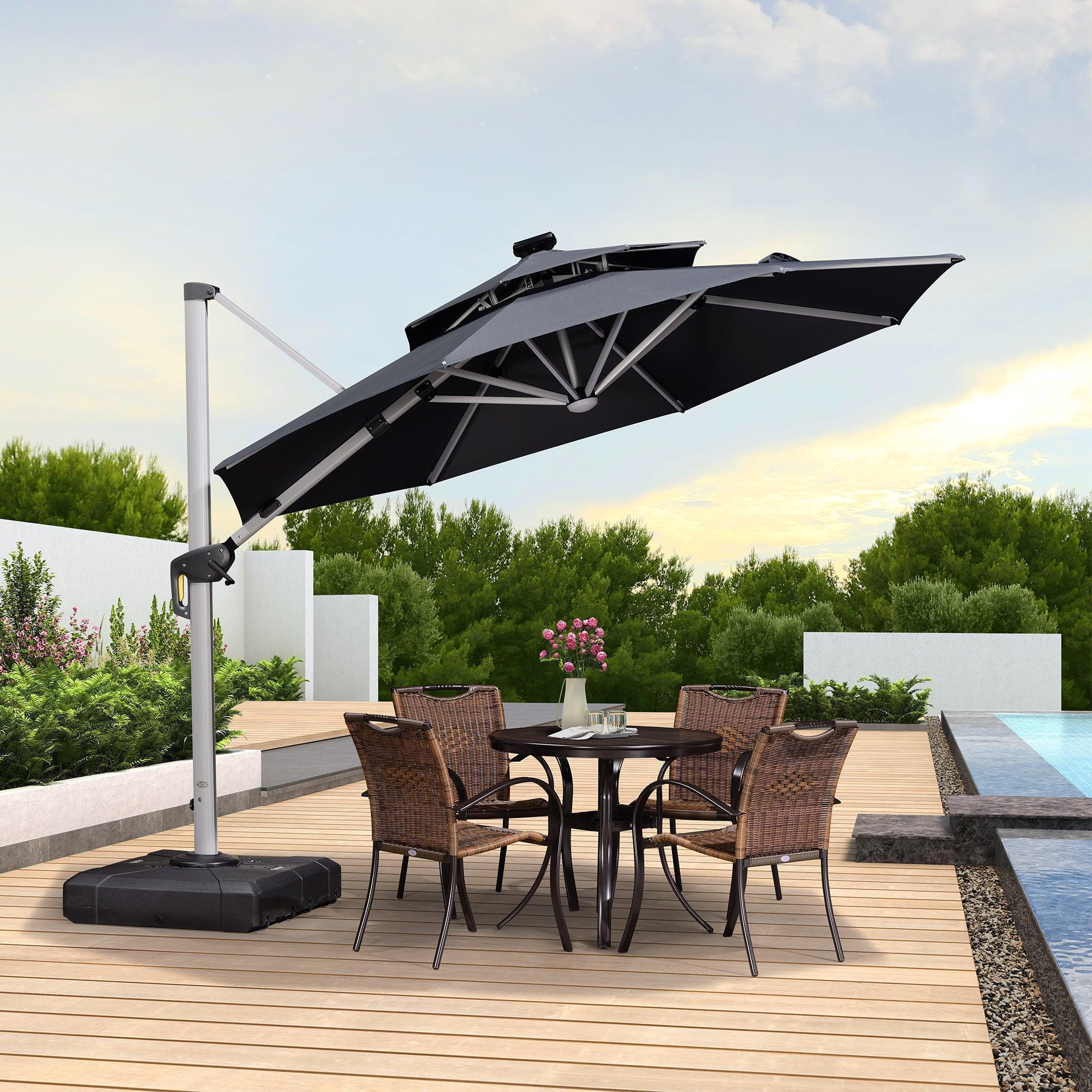 PURPLE LEAF Round Solar Lighted Cantilever Umbrella Outside Patio Umbrella with Lights - Image 169
