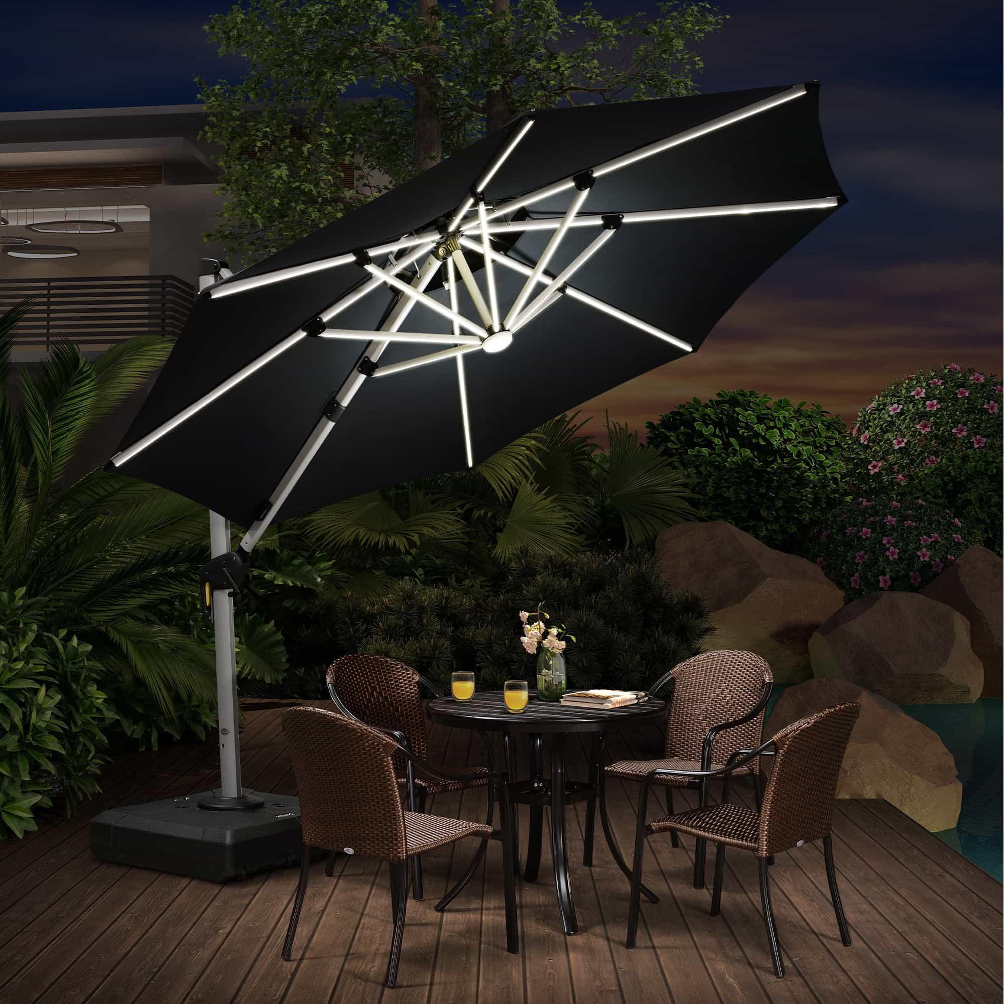 PURPLE LEAF Round Solar Lighted Cantilever Umbrella Outside Patio Umbrella with Lights - Image 170