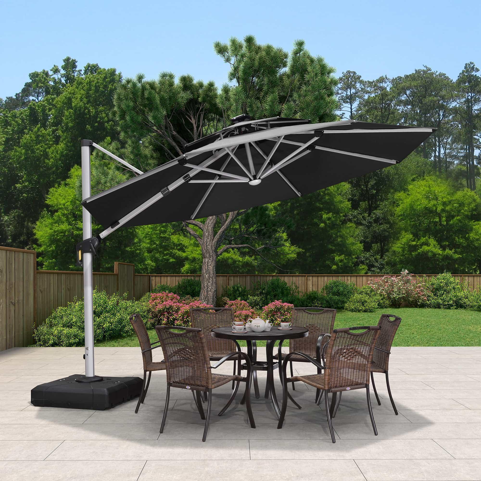 PURPLE LEAF Round Solar Lighted Cantilever Umbrella Outside Patio Umbrella with Lights - Image 173