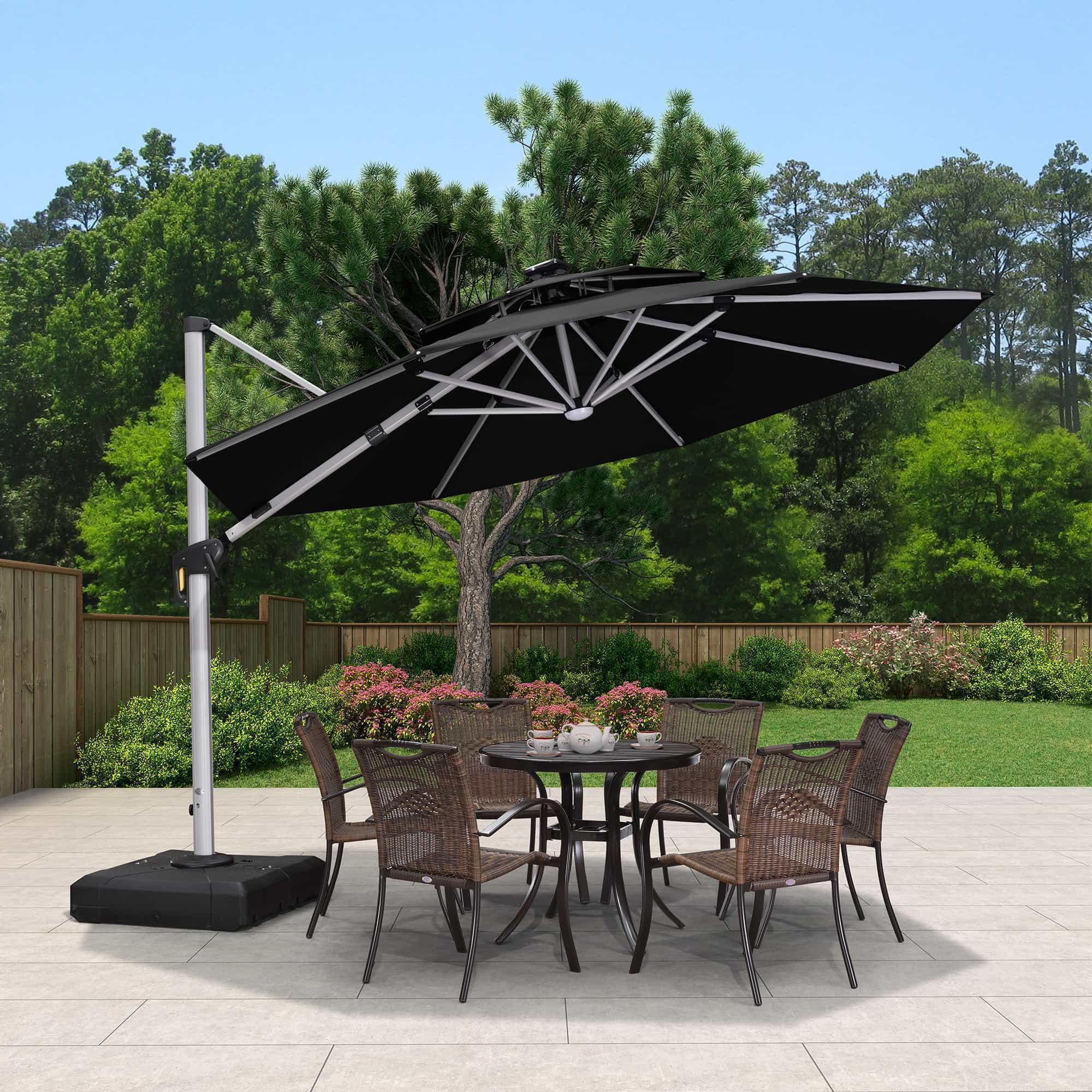 PURPLE LEAF Round Solar Lighted Cantilever Umbrella Outside Patio Umbrella with Lights - Image 176