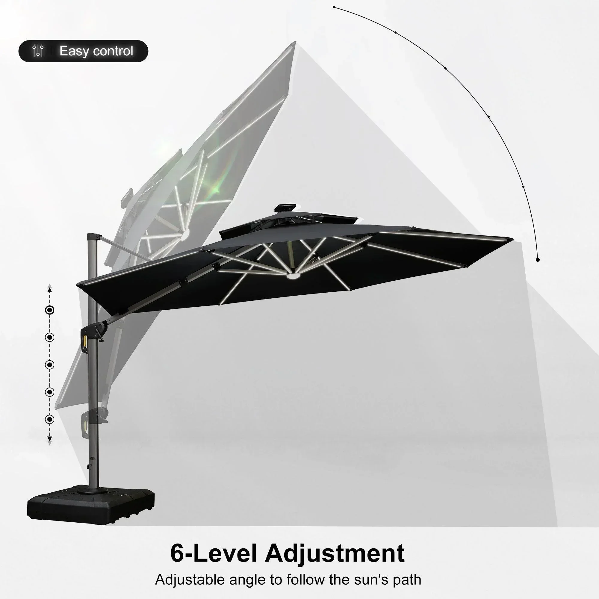 PURPLE LEAF Round Solar Lighted Cantilever Umbrella Outside Patio Umbrella with Lights - Image 177