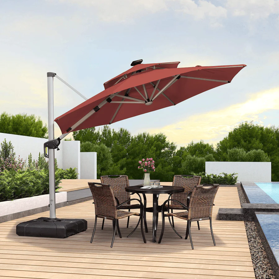 PURPLE LEAF Round Solar Lighted Cantilever Umbrella Outside Patio Umbrella with Lights - Image 28