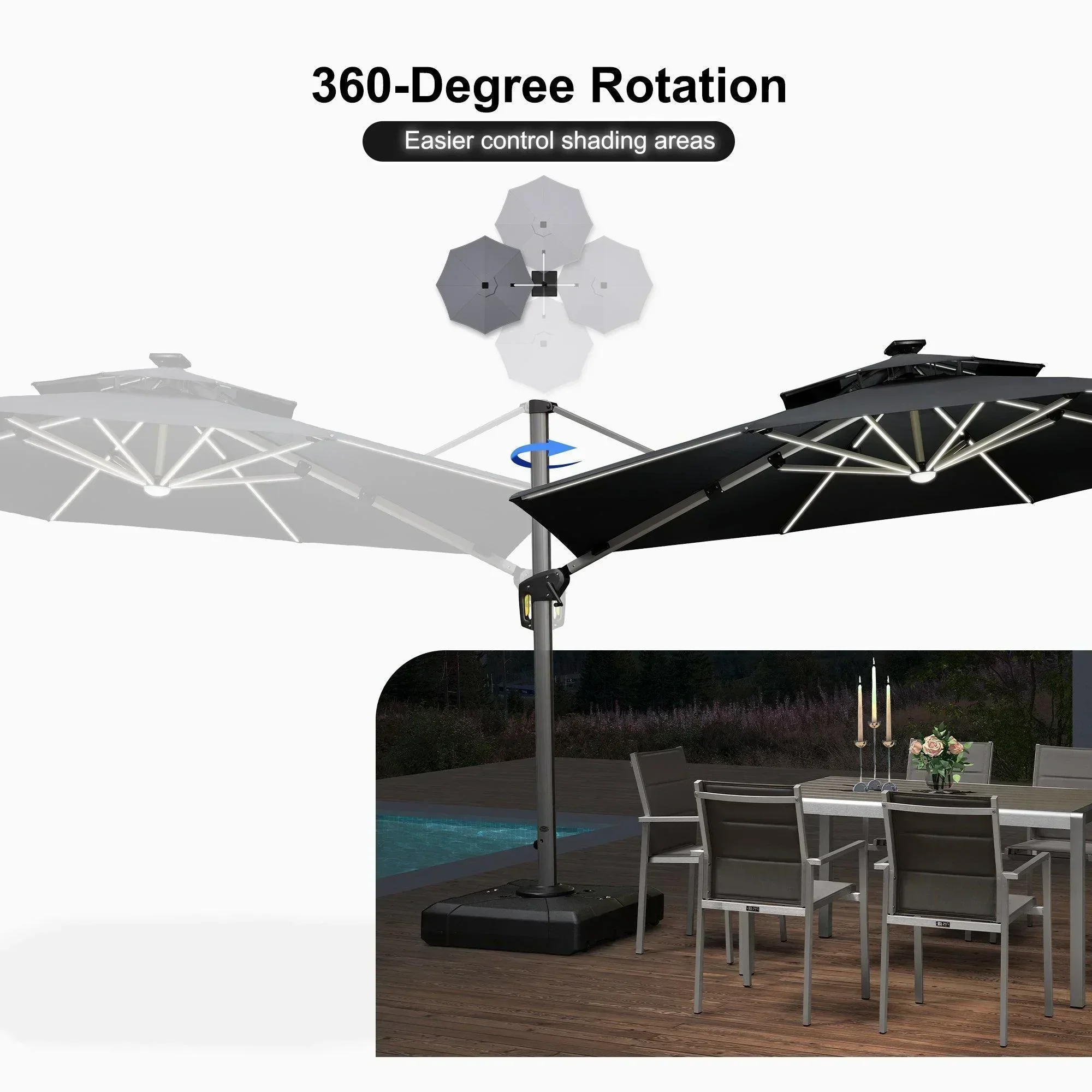 PURPLE LEAF Round Solar Lighted Cantilever Umbrella Outside Patio Umbrella with Lights - Image 178