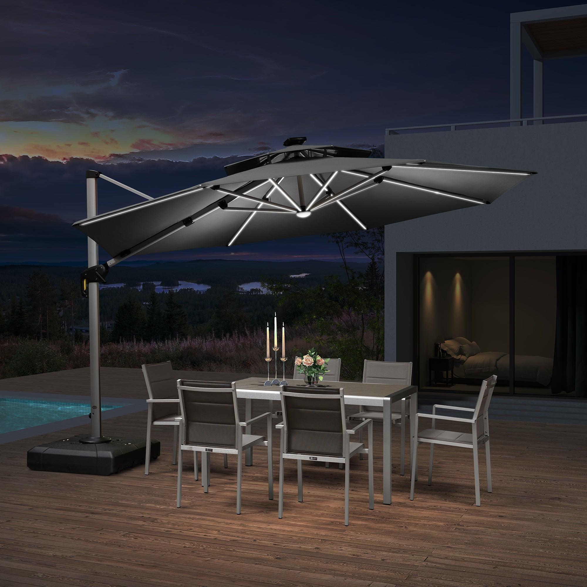 PURPLE LEAF Round Solar Lighted Cantilever Umbrella Outside Patio Umbrella with Lights - Image 179