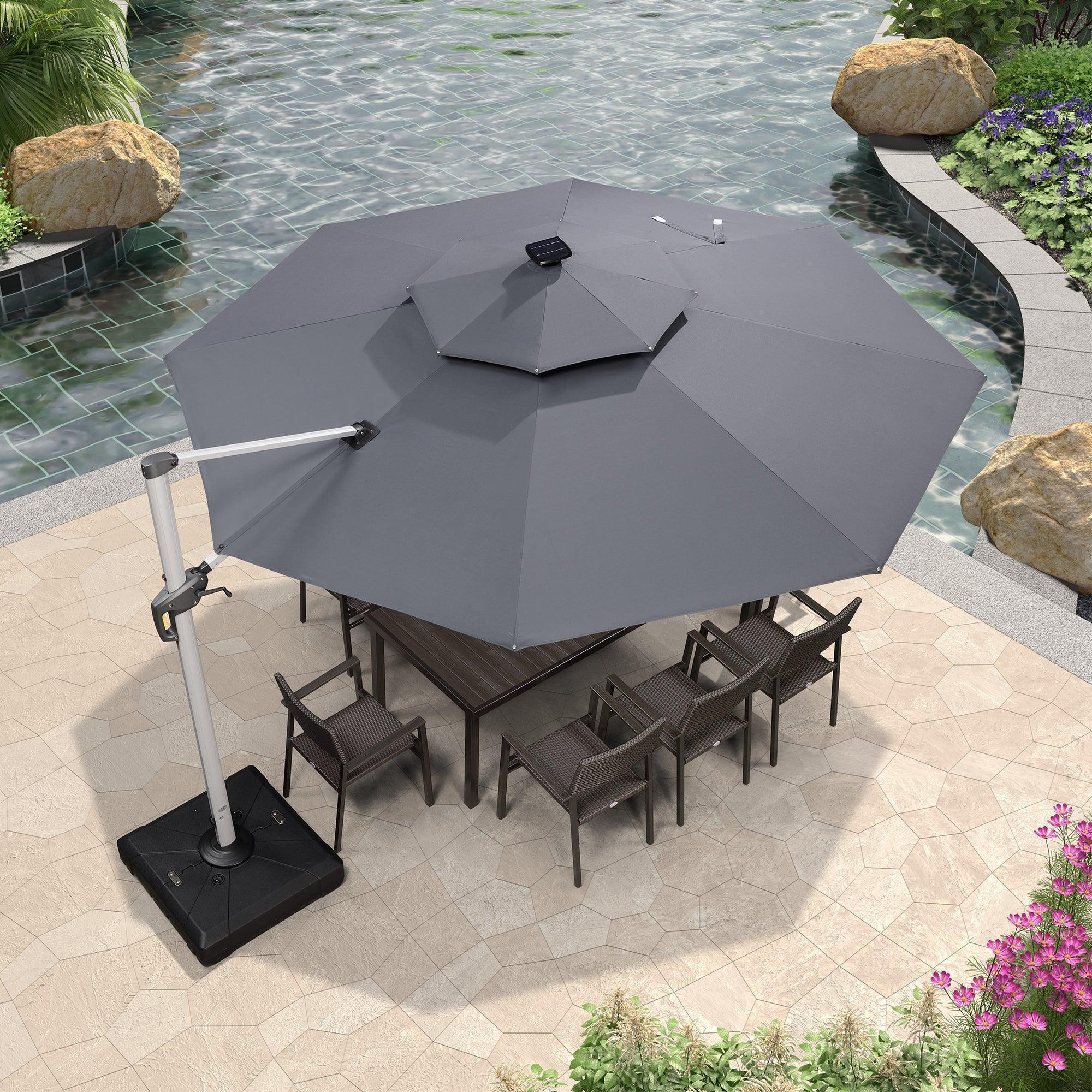 PURPLE LEAF Round Solar Lighted Cantilever Umbrella Outside Patio Umbrella with Lights - Image 180