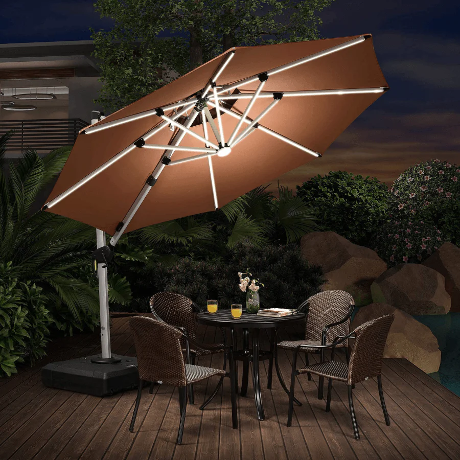 PURPLE LEAF Round Solar Lighted Cantilever Umbrella Outside Patio Umbrella with Lights - Image 29