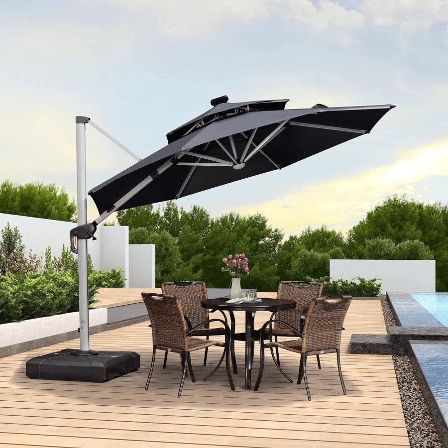 PURPLE LEAF Round Solar Lighted Cantilever Umbrella Outside Patio Umbrella with Lights - Image 30