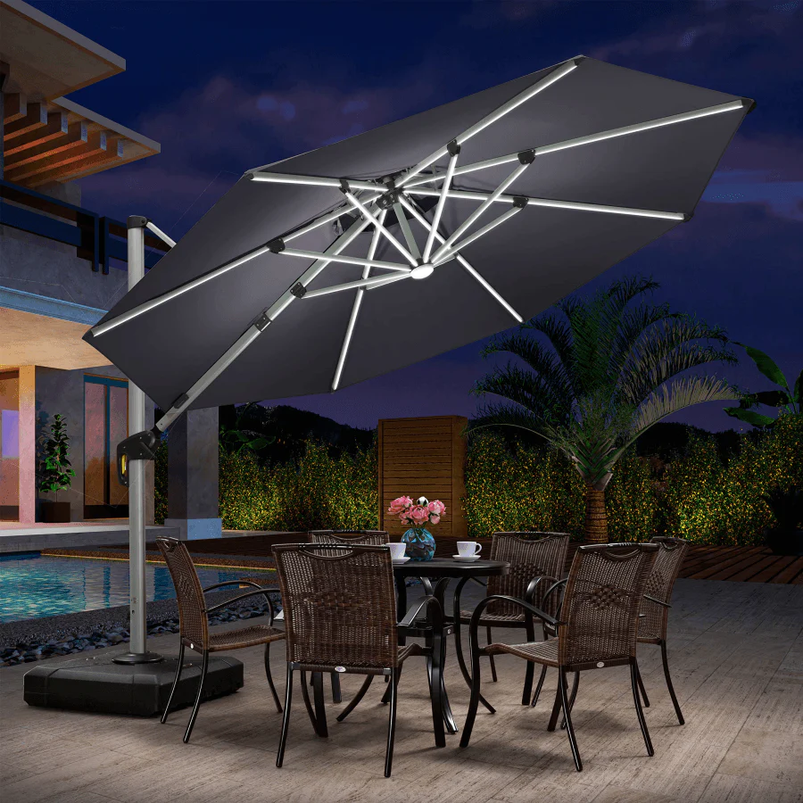 PURPLE LEAF Round Solar Lighted Cantilever Umbrella Outside Patio Umbrella with Lights - Image 36