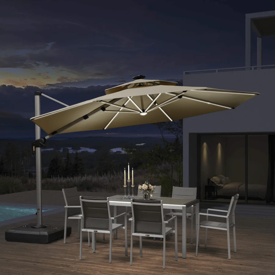PURPLE LEAF Round Solar Lighted Cantilever Umbrella Outside Patio Umbrella with Lights - Image 37