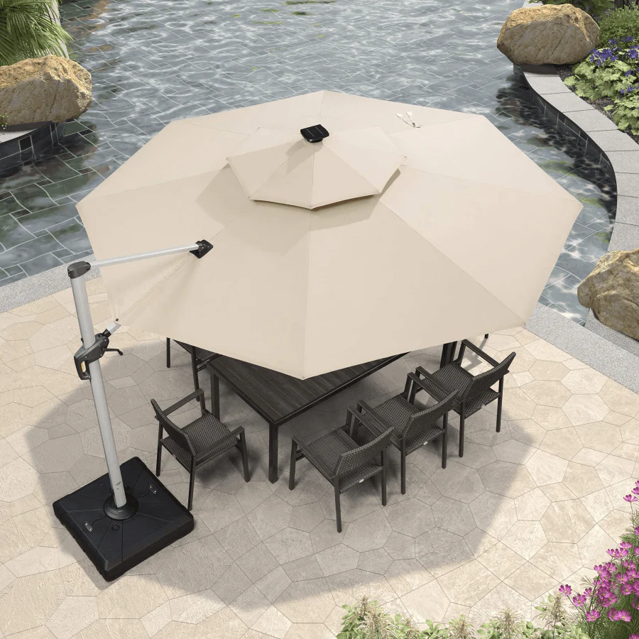 PURPLE LEAF Round Solar Lighted Cantilever Umbrella Outside Patio Umbrella with Lights - Image 38