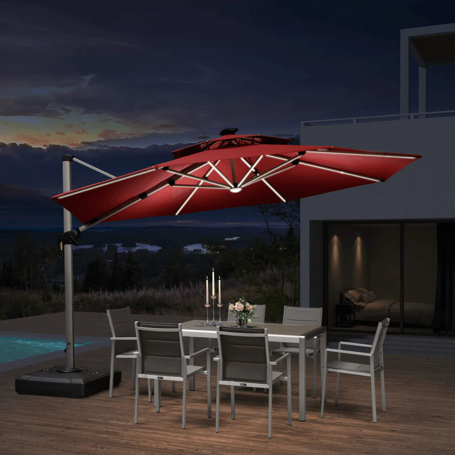 PURPLE LEAF Round Solar Lighted Cantilever Umbrella Outside Patio Umbrella with Lights - Image 39