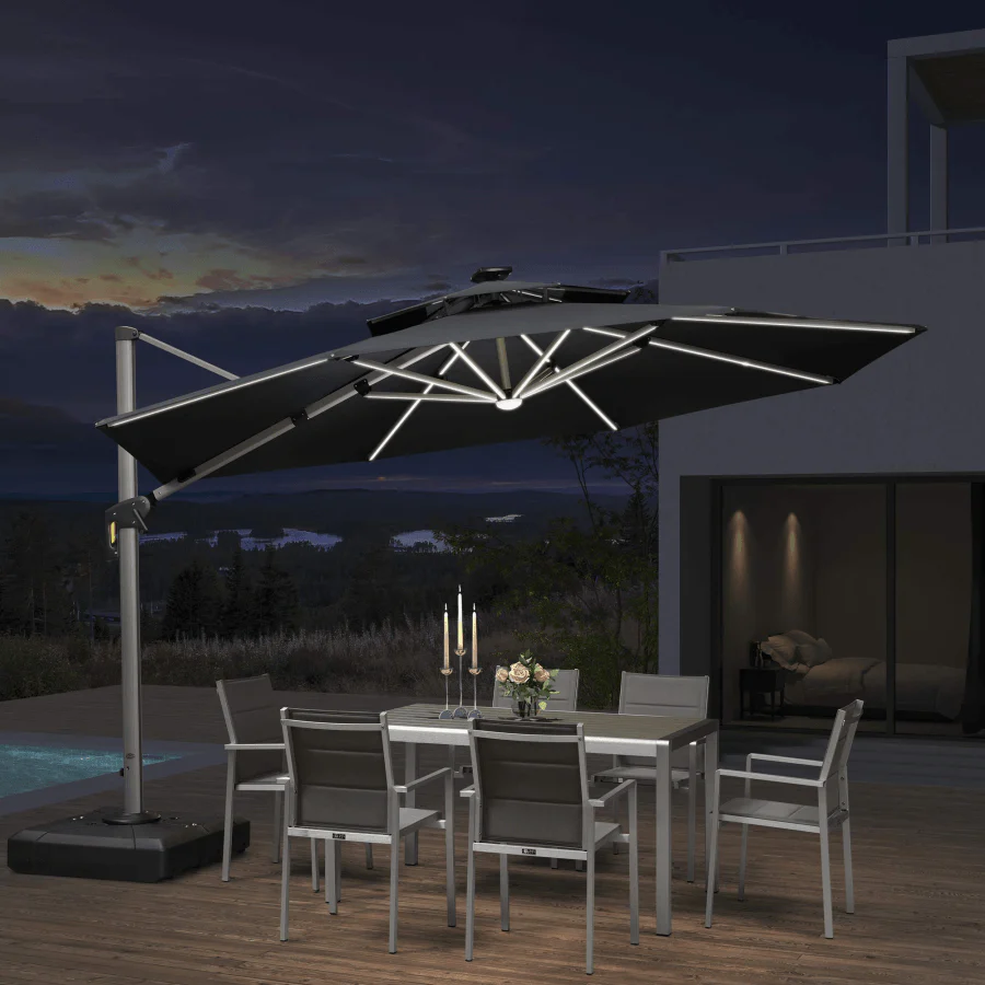 PURPLE LEAF Round Solar Lighted Cantilever Umbrella Outside Patio Umbrella with Lights - Image 40