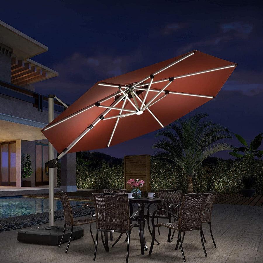 PURPLE LEAF Round Solar Lighted Cantilever Umbrella Outside Patio Umbrella with Lights - Image 7