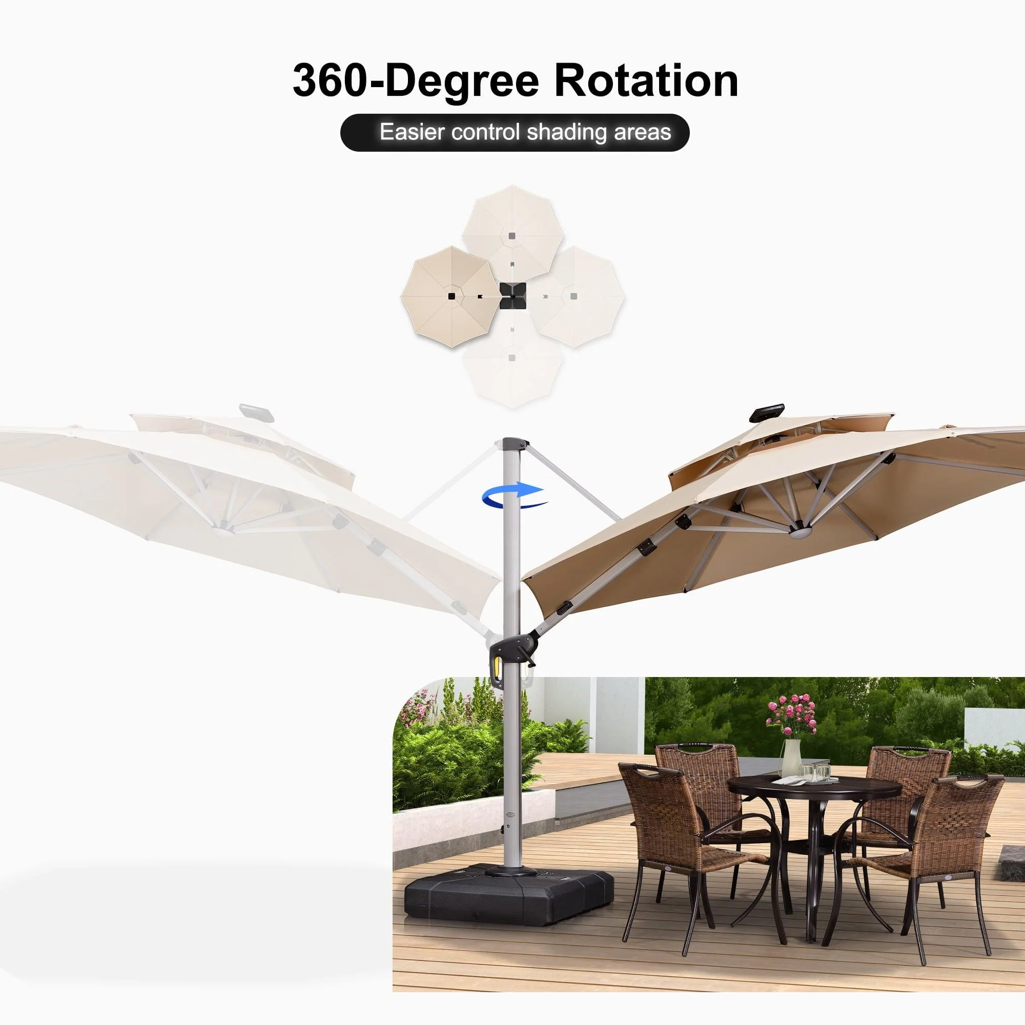 PURPLE LEAF Round Solar Lighted Cantilever Umbrella Outside Patio Umbrella with Lights - Image 70