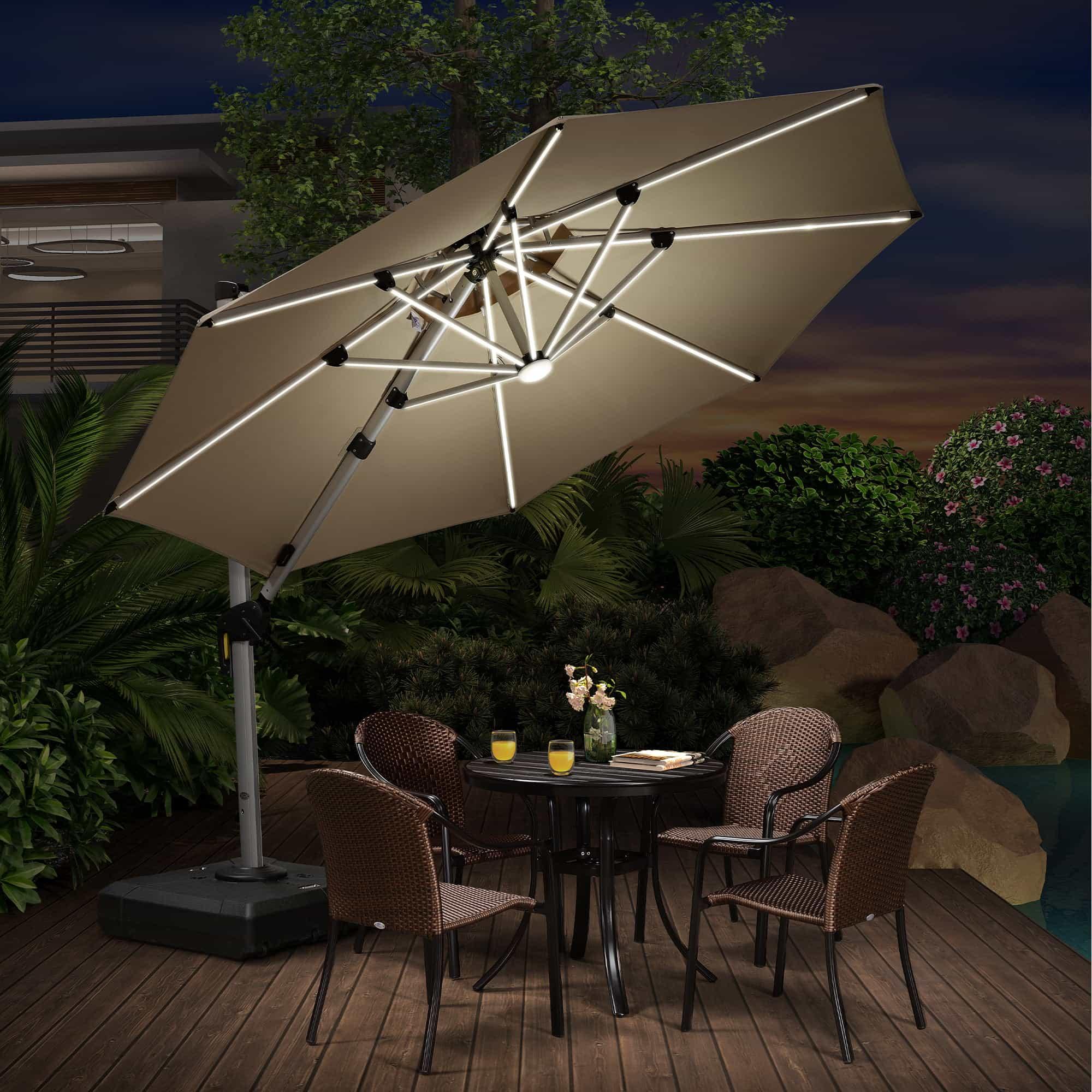 PURPLE LEAF Round Solar Lighted Cantilever Umbrella Outside Patio Umbrella with Lights - Image 71