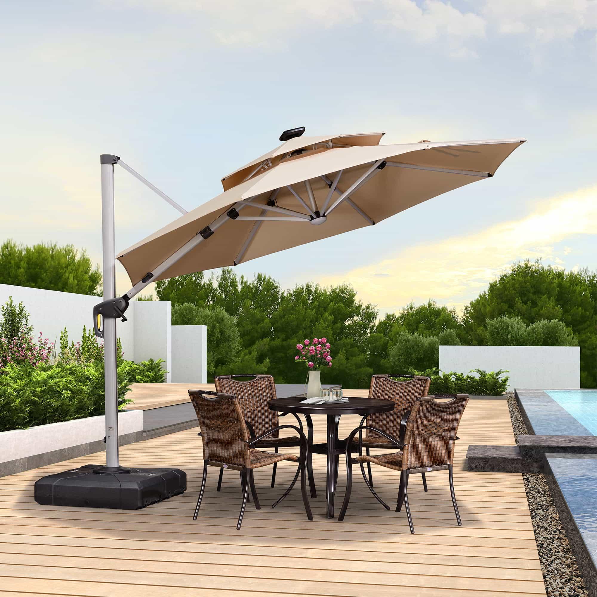 PURPLE LEAF Round Solar Lighted Cantilever Umbrella Outside Patio Umbrella with Lights - Image 72