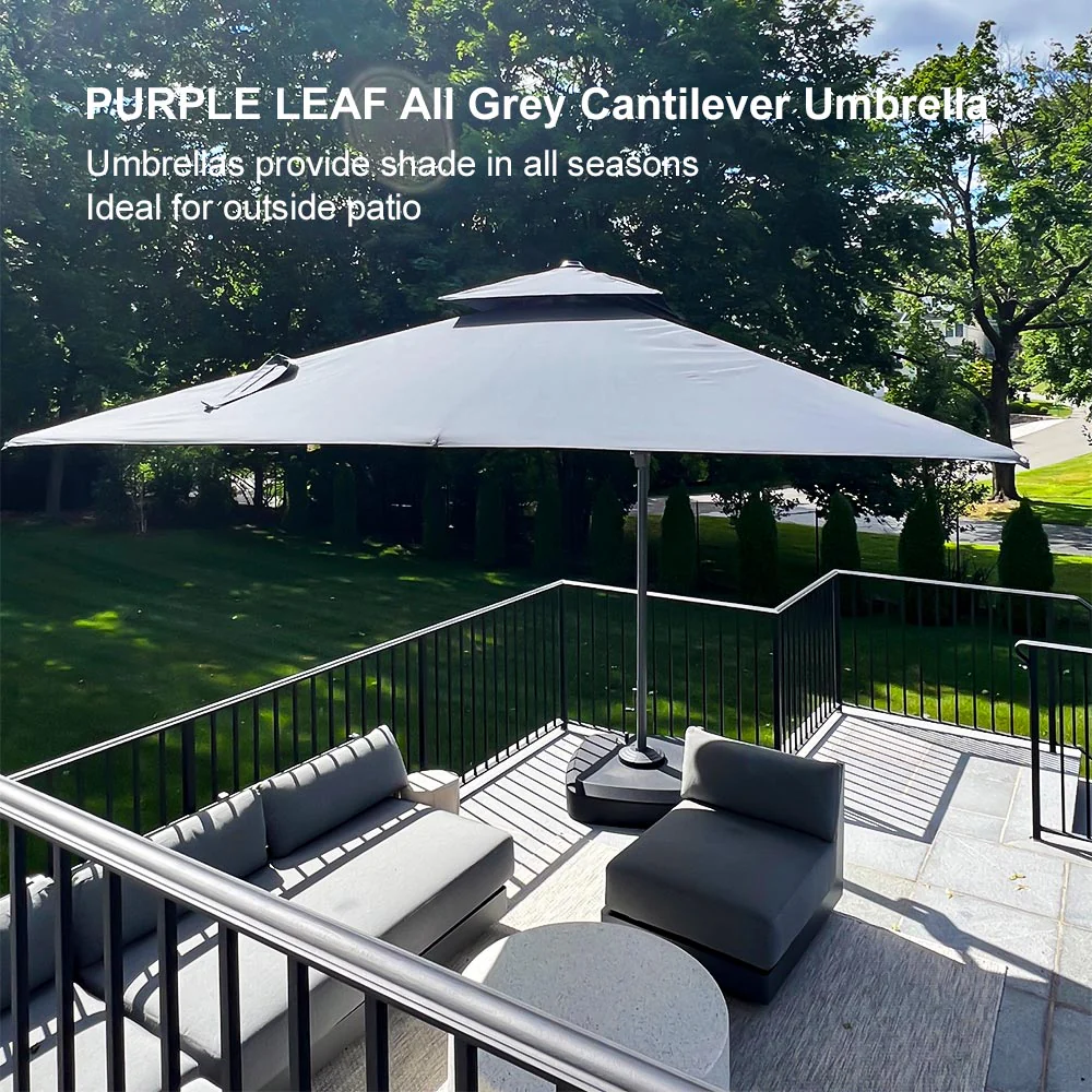 PURPLE LEAF Cantilever Patio Umbrella Gray Pole Outdoor Umbrella with UV Protection - Image 137