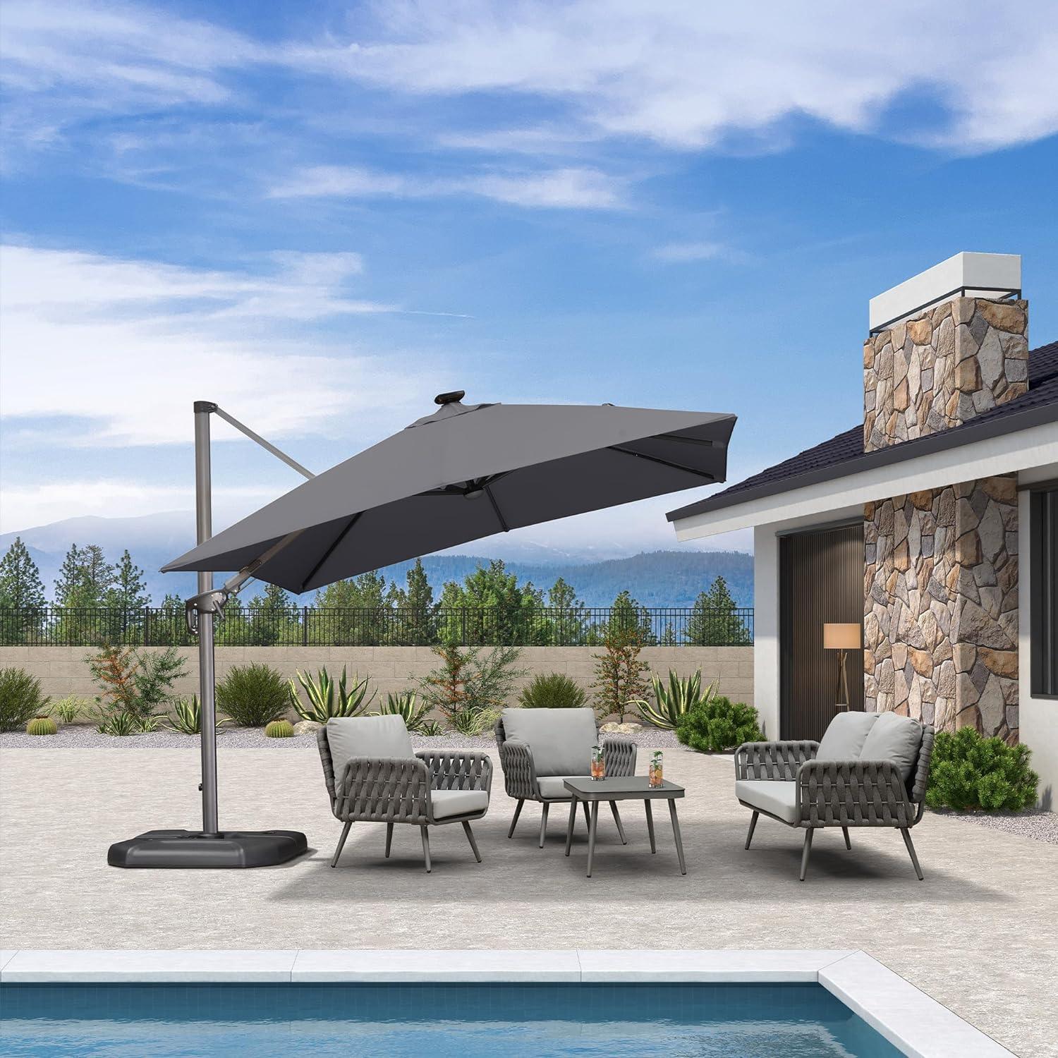 PURPLE LEAF 10ft Cantilever Patio Umbrella with LED Lights, 360° Swivel and Tilt - Image 151
