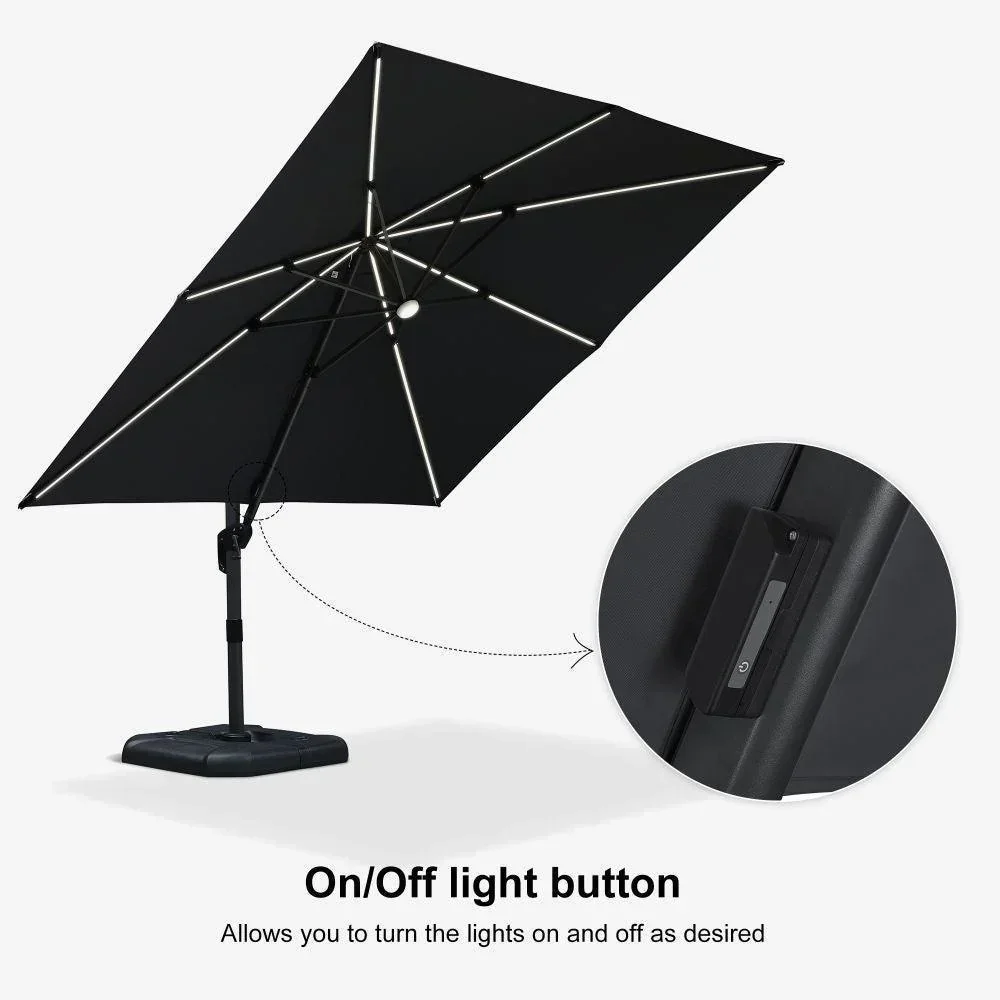 PURPLE LEAF 10ft Cantilever Patio Umbrella with LED Lights, 360° Swivel and Tilt - Image 172