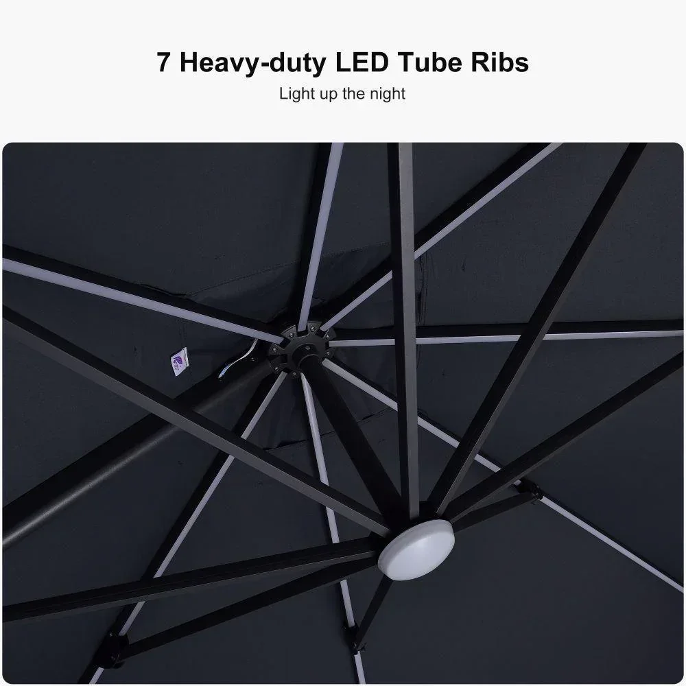 PURPLE LEAF 10ft Cantilever Patio Umbrella with LED Lights, 360° Swivel and Tilt - Image 175