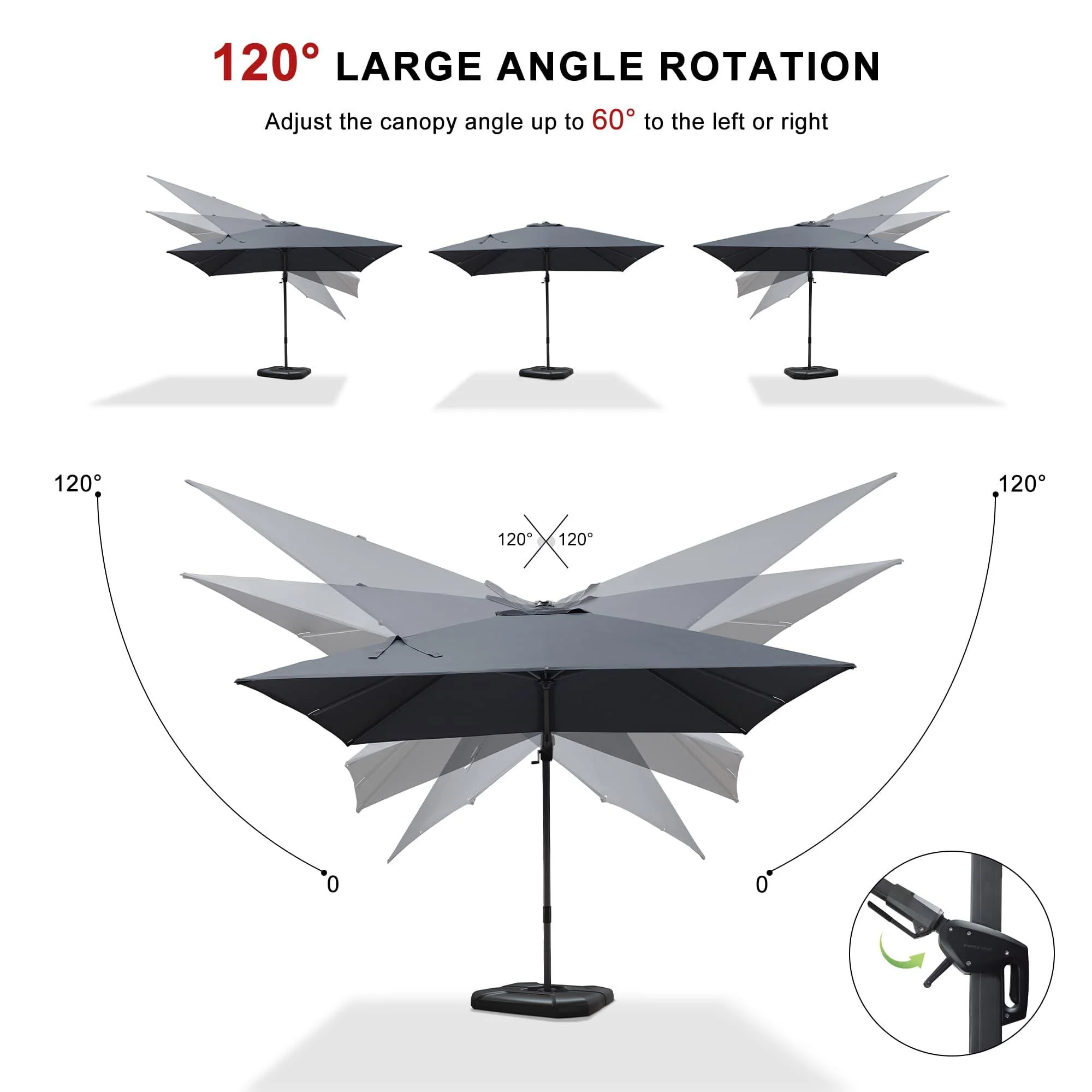 PURPLE LEAF 10ft Cantilever Patio Umbrella with LED Lights, 360° Swivel and Tilt - Image 210
