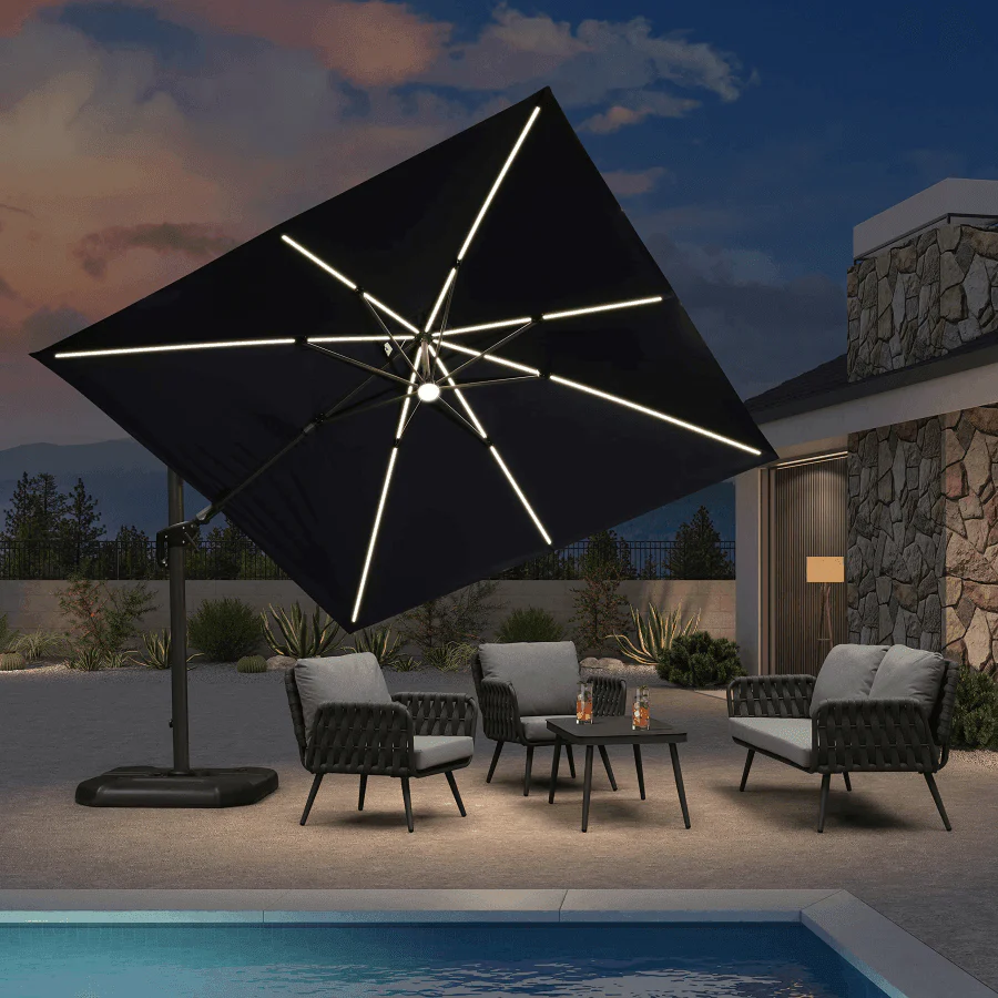 PURPLE LEAF 10ft Cantilever Patio Umbrella with LED Lights, 360° Swivel and Tilt - Image 41