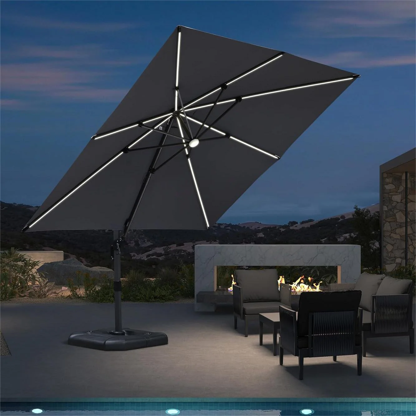 PURPLE LEAF 10ft Cantilever Patio Umbrella with LED Lights, 360° Swivel and Tilt - Image 10