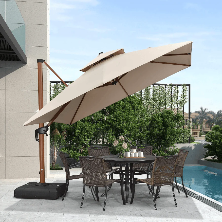 PURPLE LEAF Double Top 9 / 10 / 11 / 12 ft Square Aluminum Sun Umbrellas in Wood Color - Image 14