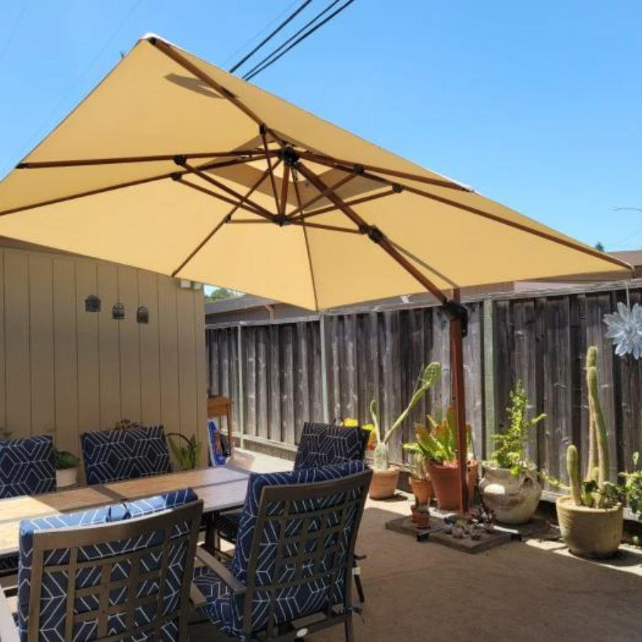 PURPLE LEAF Double Top 9 / 10 / 11 / 12 ft Square Aluminum Sun Umbrellas in Wood Color - Image 15