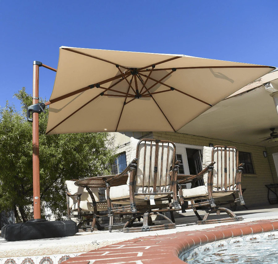 PURPLE LEAF Double Top 9 / 10 / 11 / 12 ft Square Aluminum Sun Umbrellas in Wood Color - Image 17