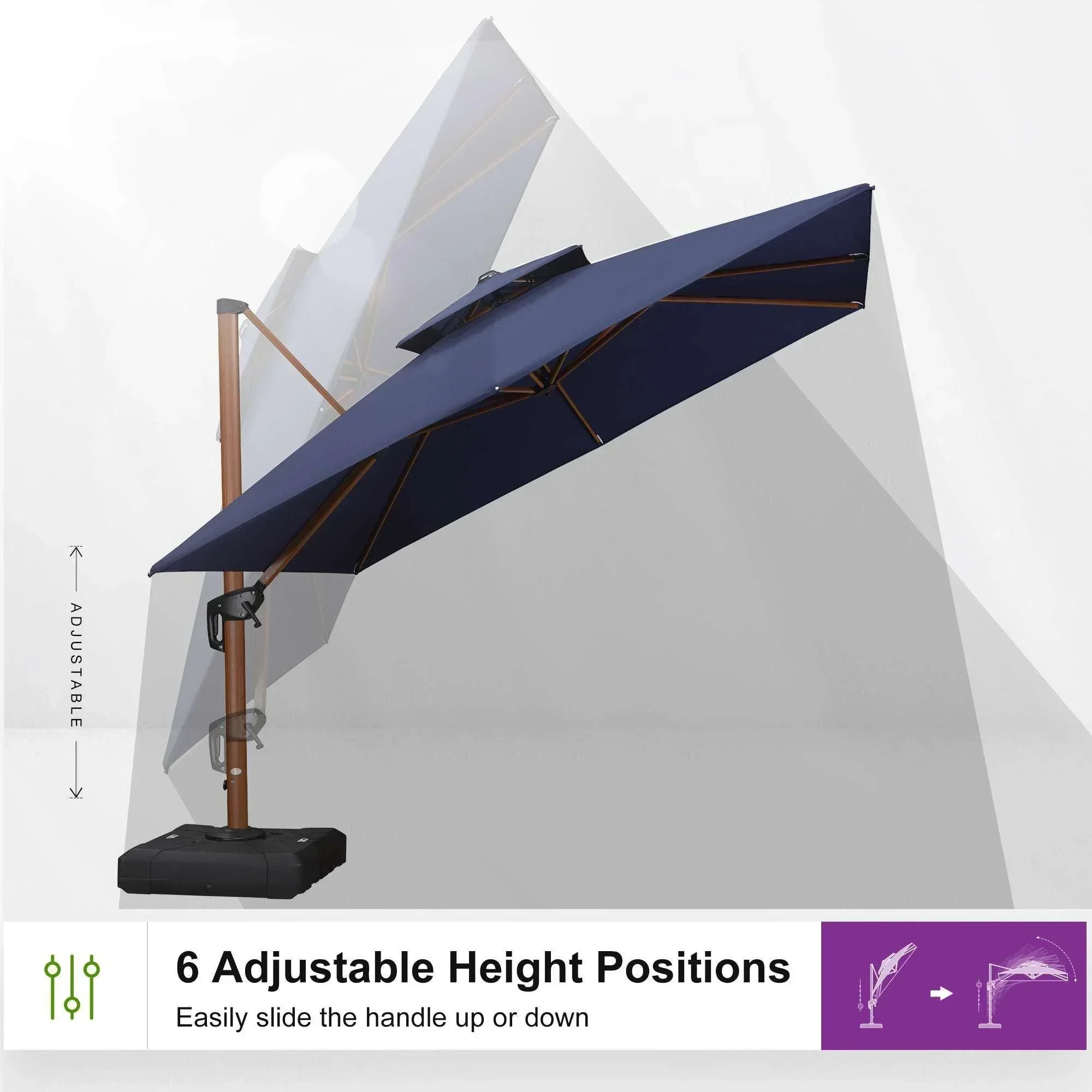 PURPLE LEAF Double Top 9 / 10 / 11 / 12 ft Square Aluminum Sun Umbrellas in Wood Color - Image 144