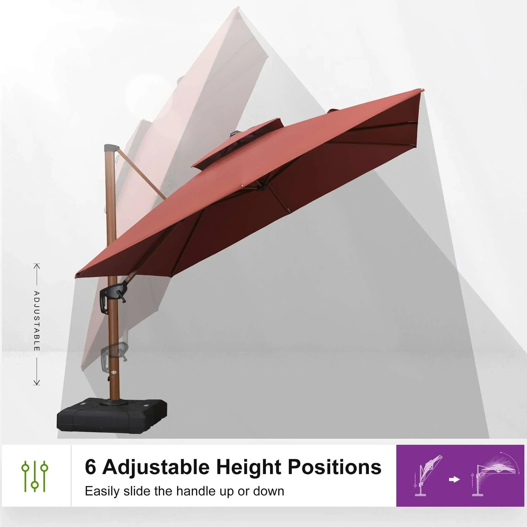 PURPLE LEAF Double Top 9 / 10 / 11 / 12 ft Square Aluminum Sun Umbrellas in Wood Color - Image 146