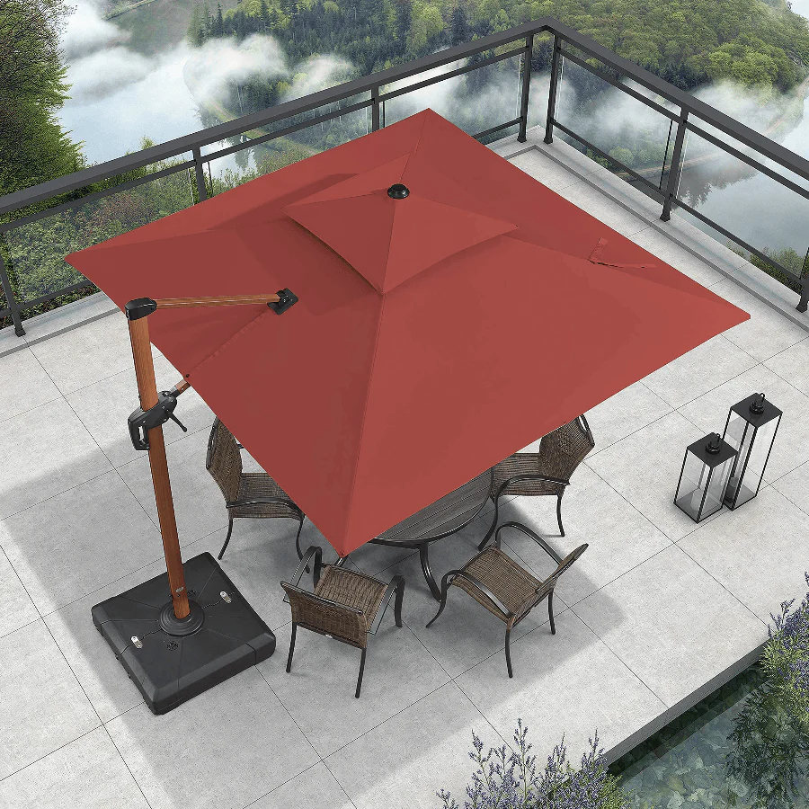 PURPLE LEAF Double Top 9 / 10 / 11 / 12 ft Square Aluminum Sun Umbrellas in Wood Color - Image 22