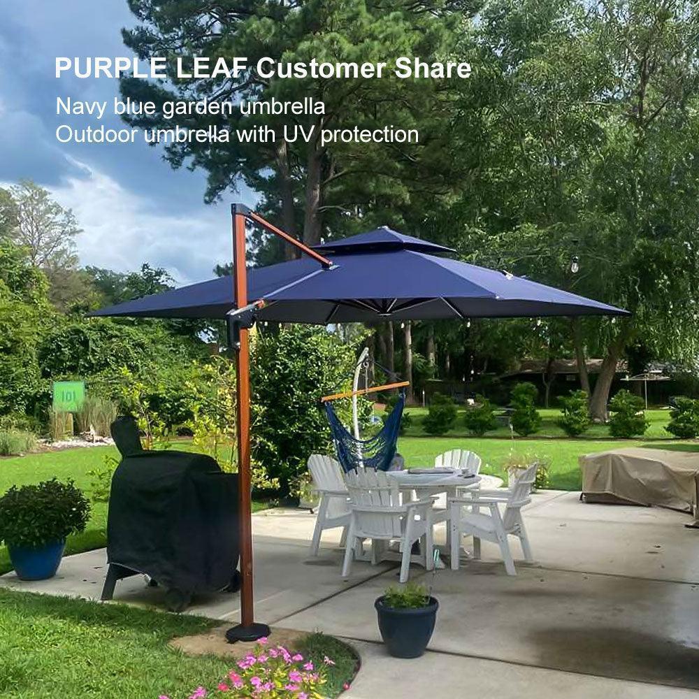 PURPLE LEAF Double Top 9 / 10 / 11 / 12 ft Square Aluminum Sun Umbrellas in Wood Color - Image 164