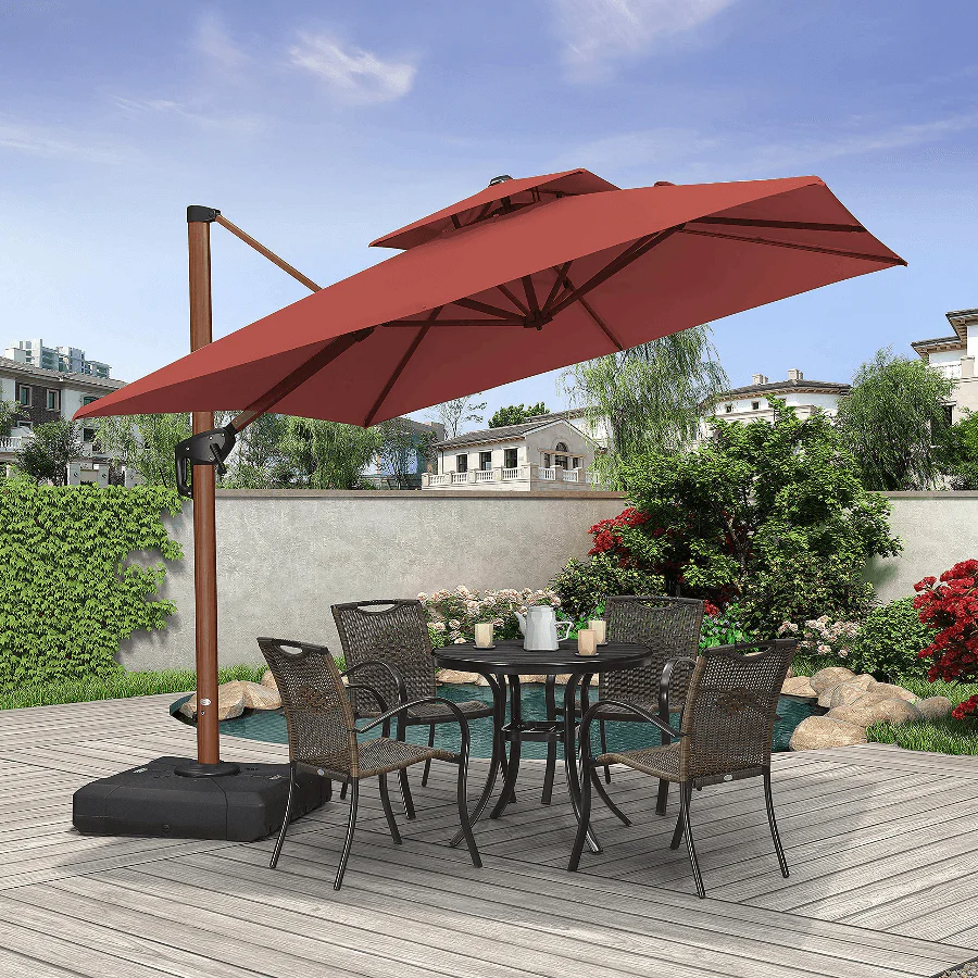 PURPLE LEAF Double Top 9 / 10 / 11 / 12 ft Square Aluminum Sun Umbrellas in Wood Color - Image 23