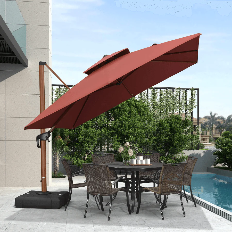 PURPLE LEAF Double Top 9 / 10 / 11 / 12 ft Square Aluminum Sun Umbrellas in Wood Color - Image 24