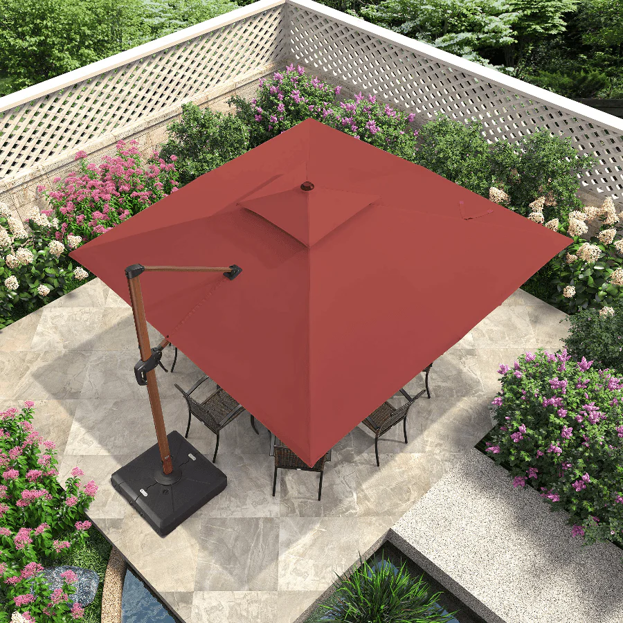 PURPLE LEAF Double Top 9 / 10 / 11 / 12 ft Square Aluminum Sun Umbrellas in Wood Color - Image 26