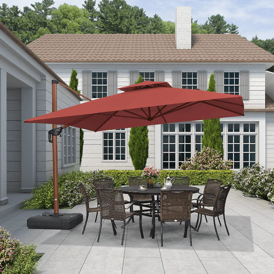 PURPLE LEAF Double Top 9 / 10 / 11 / 12 ft Square Aluminum Sun Umbrellas in Wood Color - Image 27
