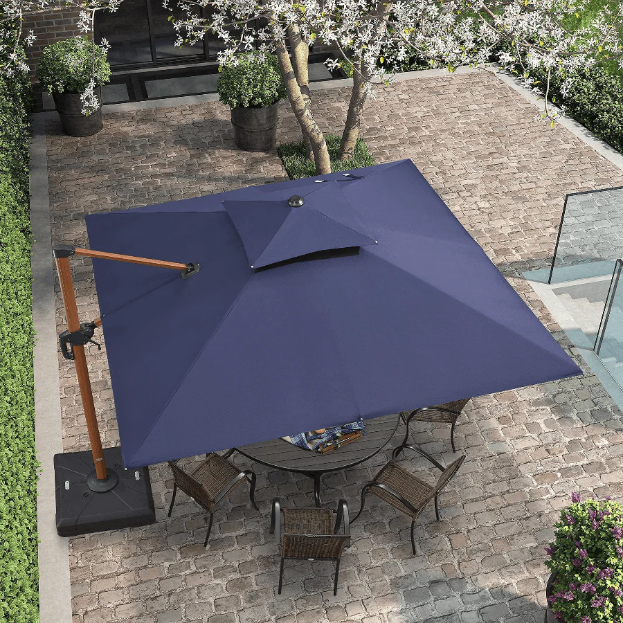 PURPLE LEAF Double Top 9 / 10 / 11 / 12 ft Square Aluminum Sun Umbrellas in Wood Color - Image 28