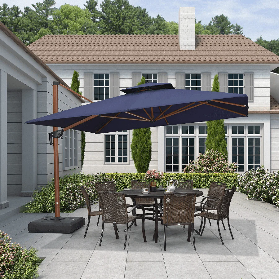 PURPLE LEAF Double Top 9 / 10 / 11 / 12 ft Square Aluminum Sun Umbrellas in Wood Color - Image 29