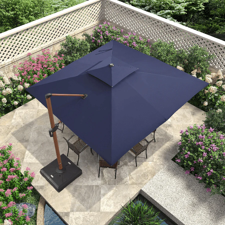 PURPLE LEAF Double Top 9 / 10 / 11 / 12 ft Square Aluminum Sun Umbrellas in Wood Color - Image 30