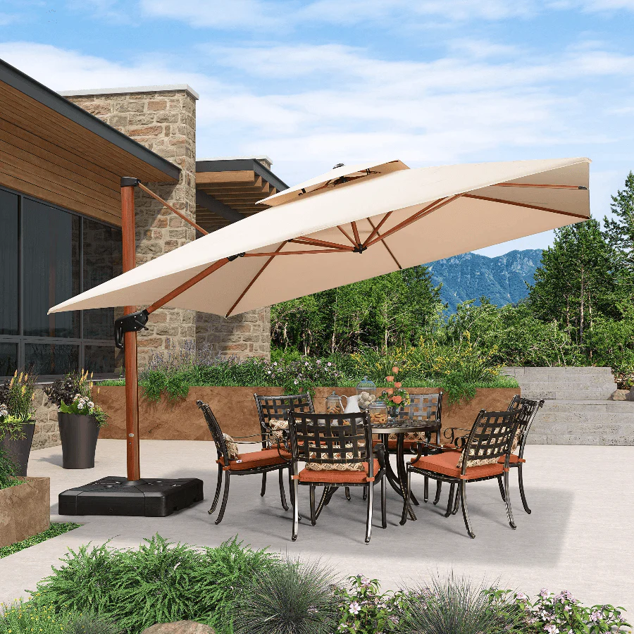 PURPLE LEAF Double Top 9 / 10 / 11 / 12 ft Square Aluminum Sun Umbrellas in Wood Color - Image 33