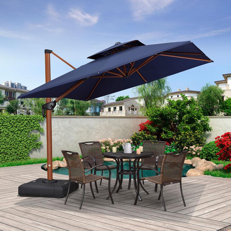 PURPLE LEAF Double Top 9 / 10 / 11 / 12 ft Square Aluminum Sun Umbrellas in Wood Color - Image 7
