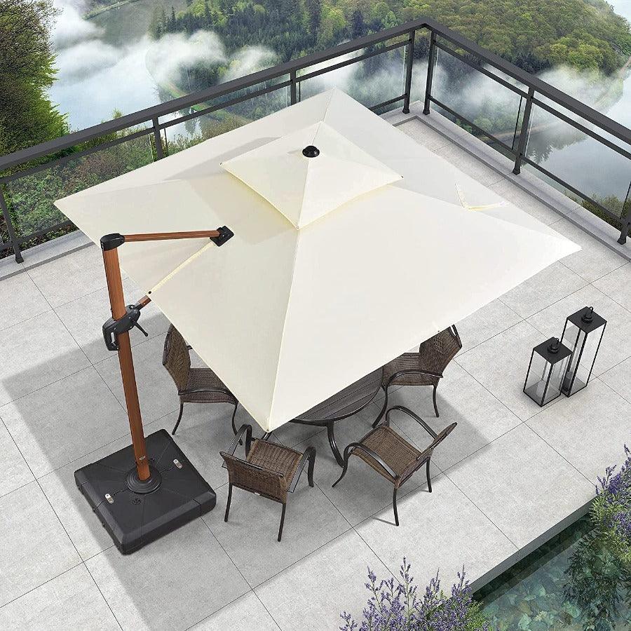PURPLE LEAF Double Top 9 / 10 / 11 / 12 ft Square Aluminum Sun Umbrellas in Wood Color - Image 35