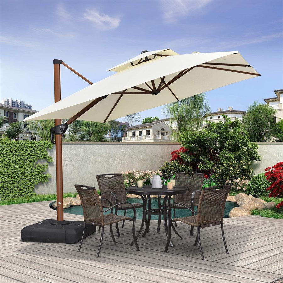 PURPLE LEAF Double Top 9 / 10 / 11 / 12 ft Square Aluminum Sun Umbrellas in Wood Color - Image 4