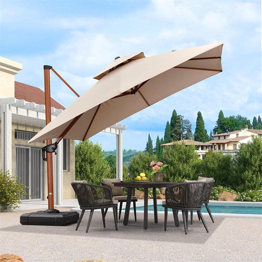 PURPLE LEAF Double Top 9 / 10 / 11 / 12 ft Square Aluminum Sun Umbrellas in Wood Color - Image 41