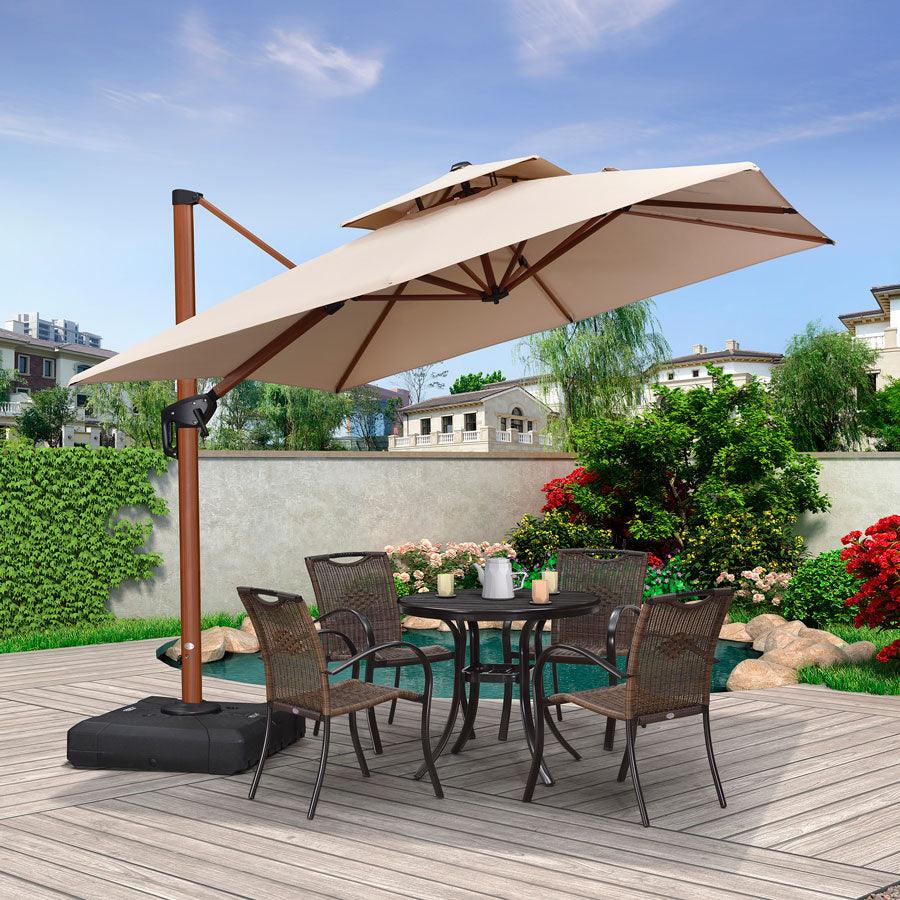 PURPLE LEAF Double Top 9 / 10 / 11 / 12 ft Square Aluminum Sun Umbrellas in Wood Color - Image 42