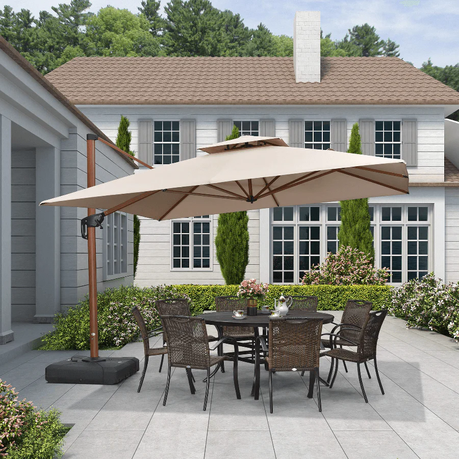 PURPLE LEAF Double Top 9 / 10 / 11 / 12 ft Square Aluminum Sun Umbrellas in Wood Color - Image 6