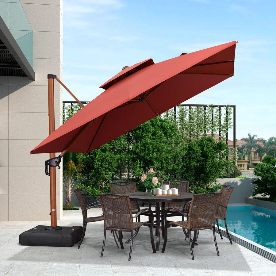 PURPLE LEAF Double Top 9 / 10 / 11 / 12 ft Square Aluminum Sun Umbrellas in Wood Color - Image 47