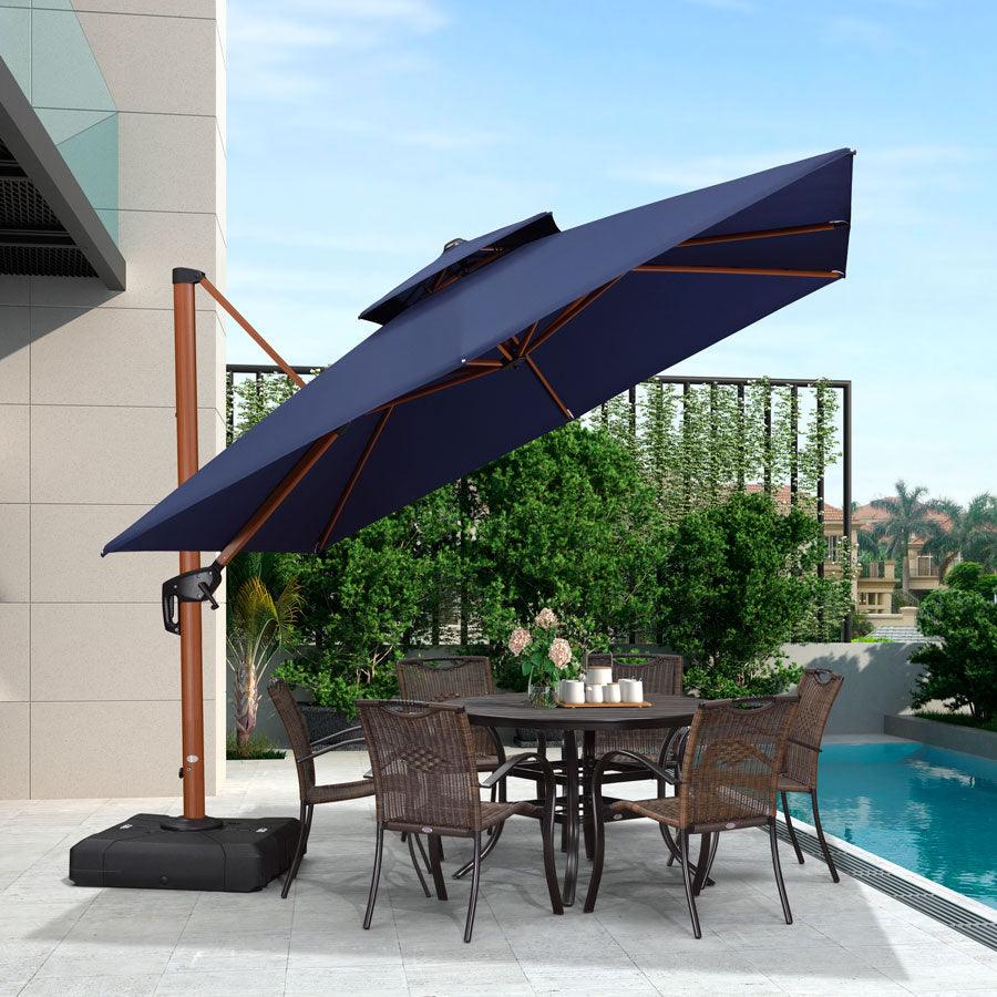PURPLE LEAF Double Top 9 / 10 / 11 / 12 ft Square Aluminum Sun Umbrellas in Wood Color - Image 49